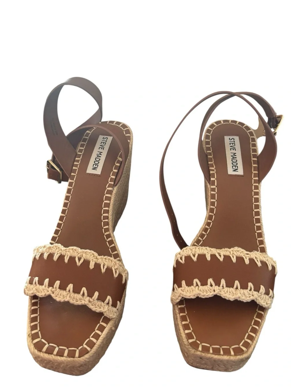 Steve Madden Women's Brown Strappy Wedge Jute‎ Platform Sandals Size 9.5